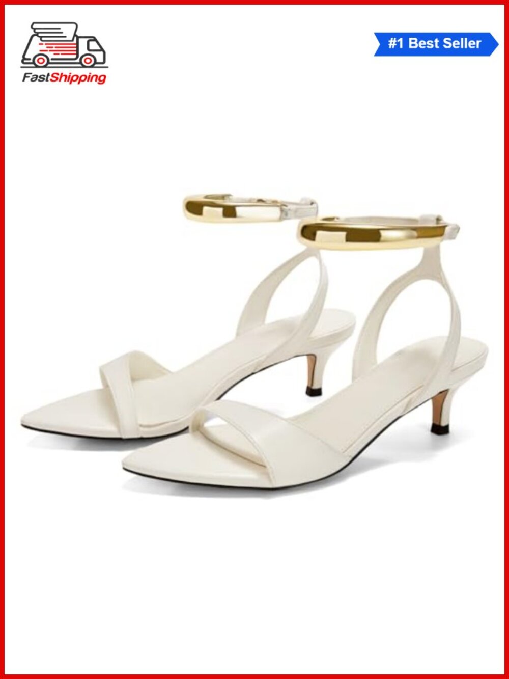 ✨Coutgo Faux Leather Pointed Open Toe Kitten Heel Strappy Dress Sandals Kitten